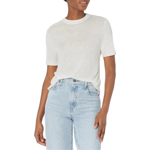 VINCE Wool & Cashmere Knit Easy Short Sleeve Crew Sweater Tee Shirt Heather Gray